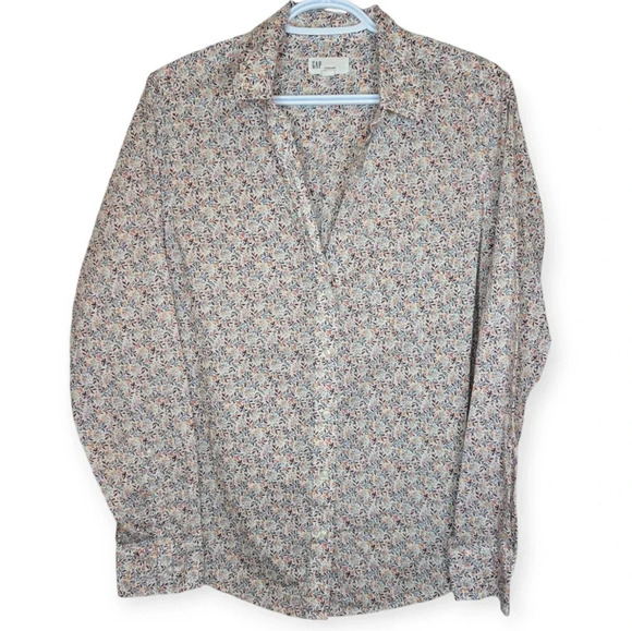 GAP Tops - GAP Perfect  Shirt Collared Button Down Floral Print Top Women Large